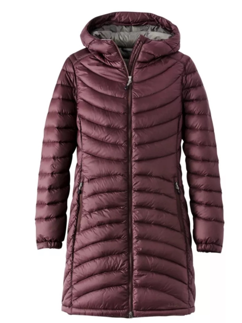 L.L.Bean Women's Long Hooded Puffer Coat in Plum